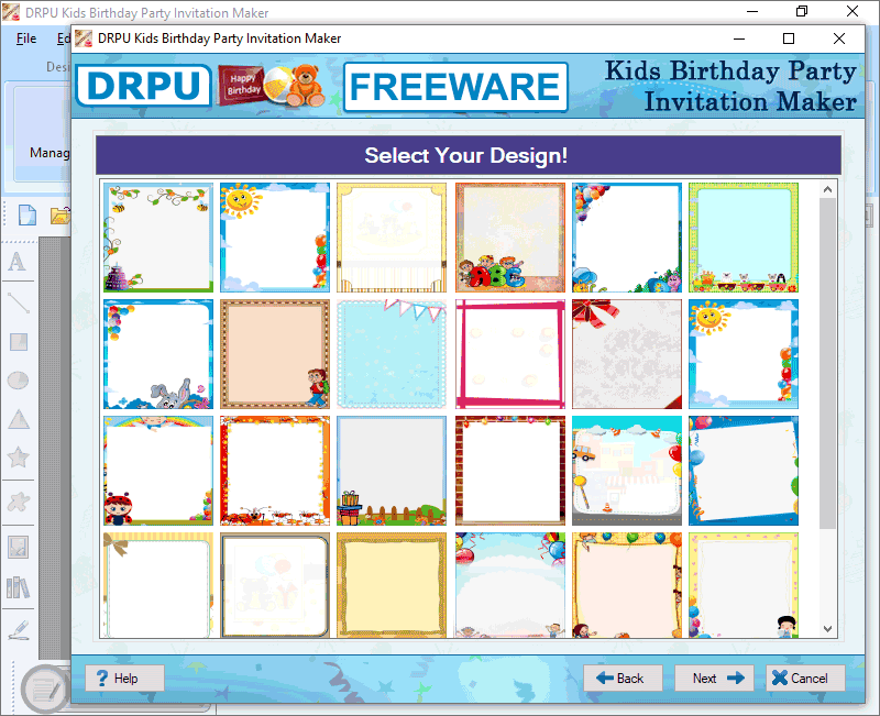 Screenshot of Freeware Kids Birthday Invitation Maker