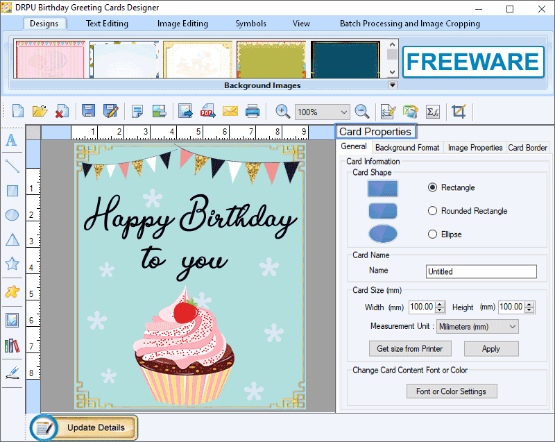 Screenshot of Freeware Birthday Greeting Cards Maker